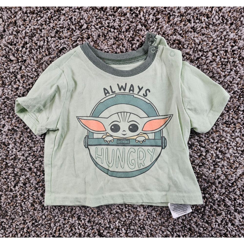 Disney Star Wars Mandalorian Baby Boys Sz 0-3M Short Sleeve Shirt Always Hungry